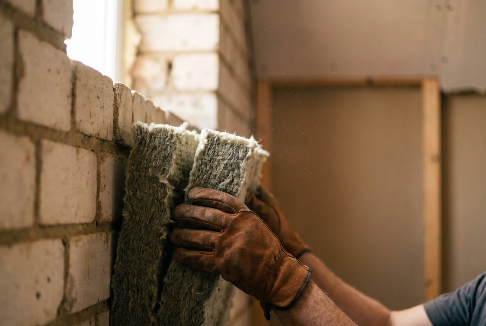 An installer fitting insulation in a UK home under the Great British Insulation Scheme