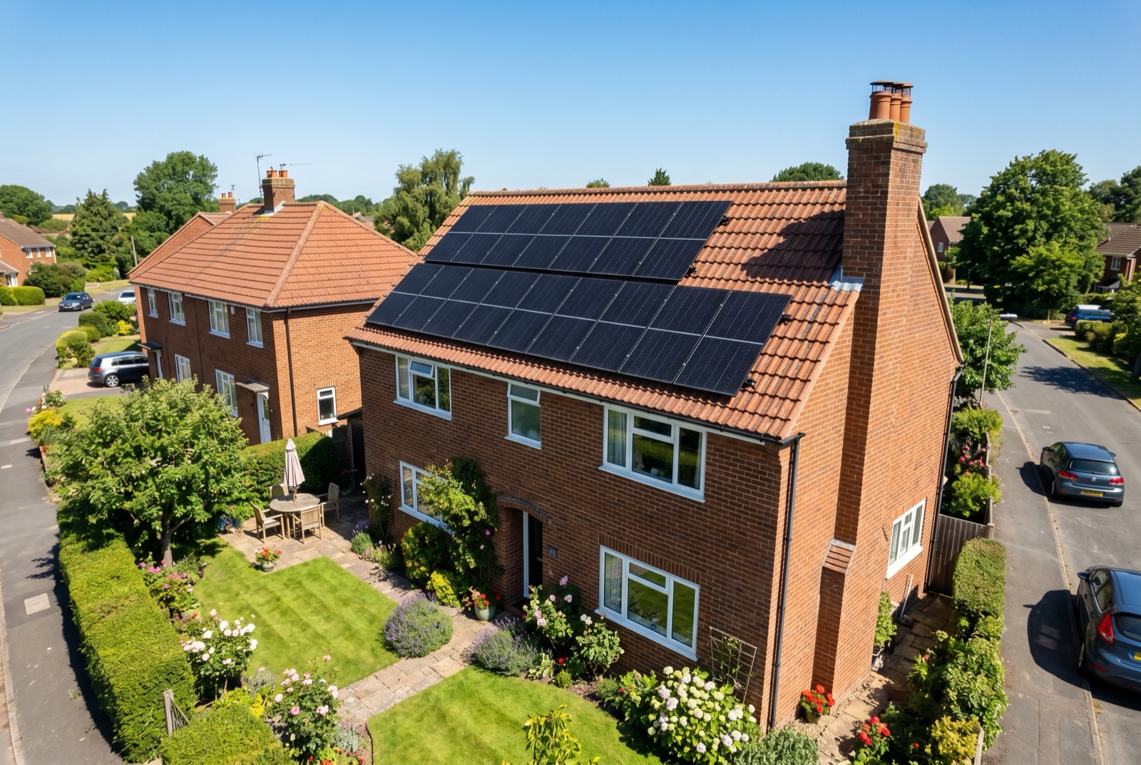 Solar PV panels installed across the roof of a UK home