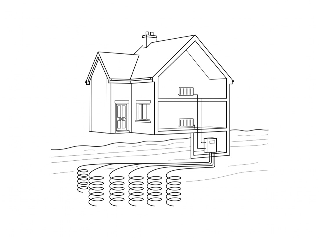 Ground Source Heat Pump — line illustration
